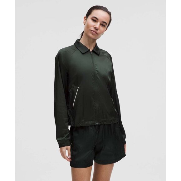 Lululemon Stretch Satin Nylon Rainforest Green Athleisure Cropped Jacket Sm - Picture 3 of 10